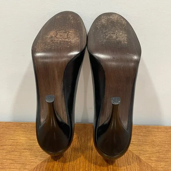 Stuart Weitzman Rita Pump 8M Black Leather High Heels Peep Toes Knot Shoes - Picture 12 of 14